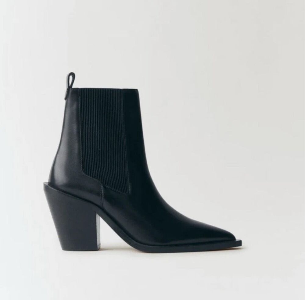 MANGO $150 MNG Leather Pointed Toe Ankle Boots black 37 US6.5-7 NEW - Picture 3 of 12